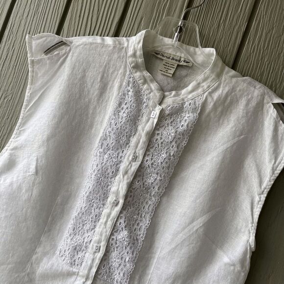 David Brooks Linen Sleeveless Top | Lace Detail, Side Slits, SZ M - Picture 5 of 8